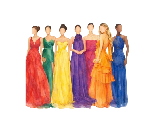 Referência de dress code feminino: vestidos longos e fluidos em cores vivas